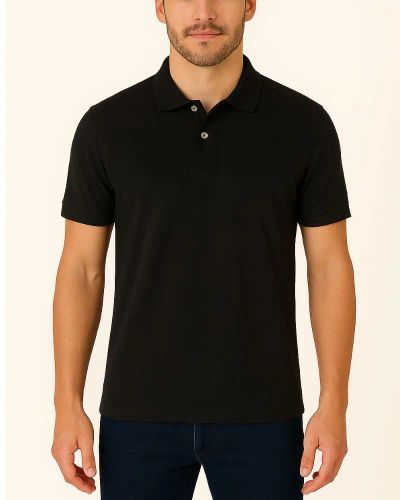 Camisa Polo Masculina Básica em Piquet - Preto